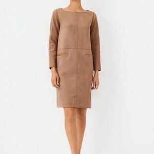 Ann Taylor Faux Suede Tan Long Sleeve Dress